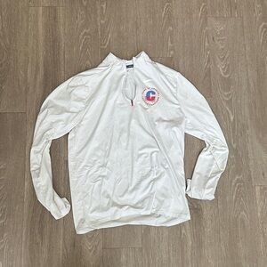 Nike White Long Sleeve Half-Zip Pullover with Red & Blue Logo
